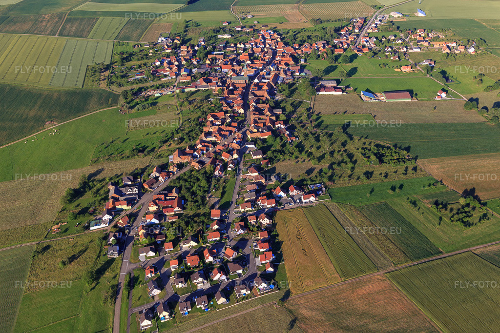 Vue aérienne: Nouvelle zone de développement Rue des Roses à Kindwiller dans le département Bas Rhin, France – .Photo: IMG_115438.jpg prise le 16/06/2019 par Werner Riehm/FLY-FOTO.eu – Résolution de l'original: 5253 x 3502 px