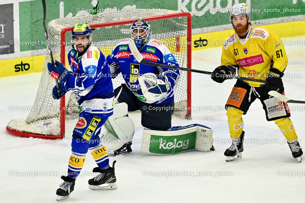 EC IDM WÄRMEPUMPEN VSV vs. Vienna Capitals | #71 Steven Strong EC VSV, #35 Joe Cannata EC VSV, #61 Zane Franklin Vienna Capitals, EC IDM WÄRMEPUMPEN VSV vs. Vienna Capitals, EC IDM WÄRMEPUMPEN VSV vs. Vienna Capitals am 16.11.2025 in Villach (Stadthalle Villach), Austria, (Photo by Bernd Stefan)