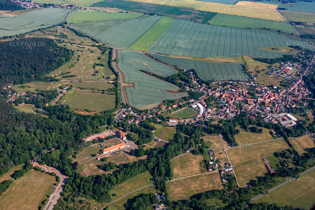 Luftbild: Ortsansicht aus Süden im Ortsteil Meisdorf in Falkenstein im Bundesland Sachsen-Anhalt in Deutschland. Foto: IMG_136766.jpg vom 18.06.2023 durch Werner Riehm/FLY-FOTO.de