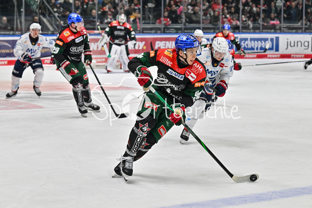 Augsburger Panther - Adler Mannheim | im DUell Anrei HAKULINEN (Augsburger Panther #94) und Joh GILMOUR (Adler Mannheim 7) / Zweikampf / DEL: Augsburger Panther - Adler Mannheim, Curt Frenzel Stadion am 26.12.2024