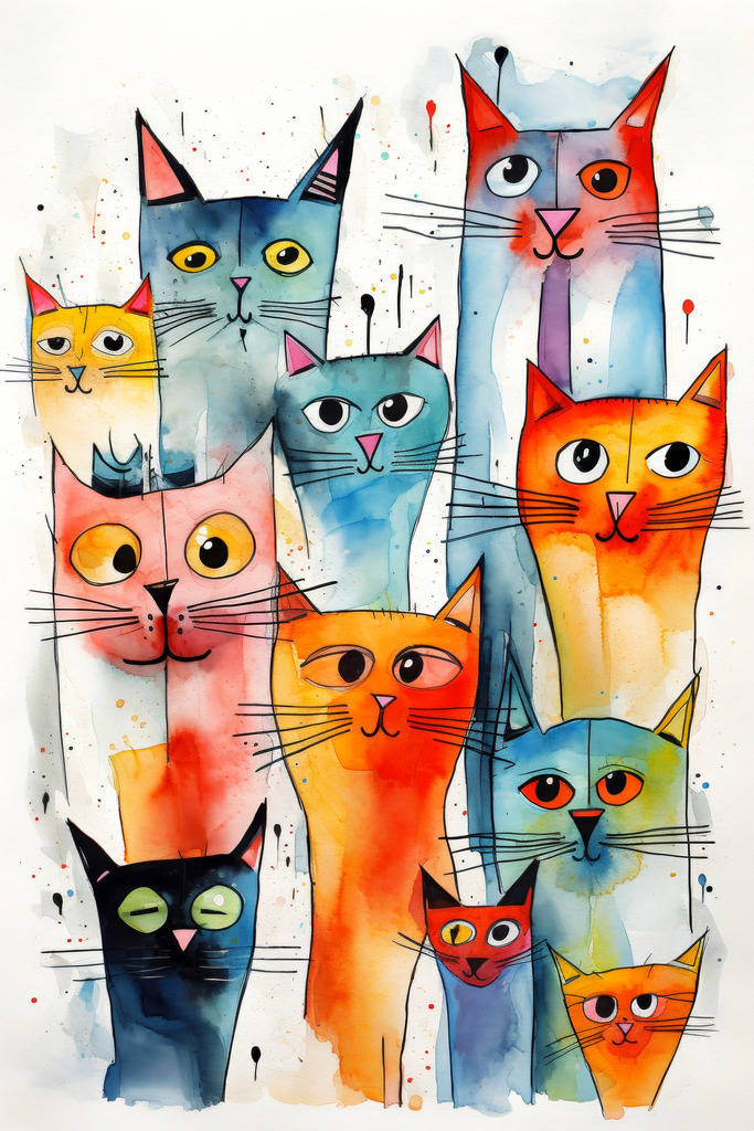 2402004 - Strange Cats | Eine lustige Illustration von bunten seltsamen Katzen.