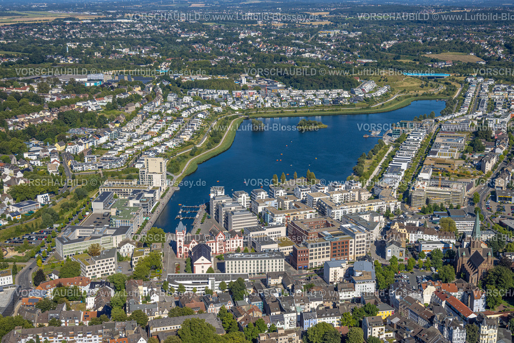 Dortmund240804133 | Luftbild, Phoenix See Gesamtansicht, Wohngebiet mit Einfamilienhäusern rund um den See, Hörde, Dortmund, Ruhrgebiet, Nordrhein-Westfalen, Deutschland