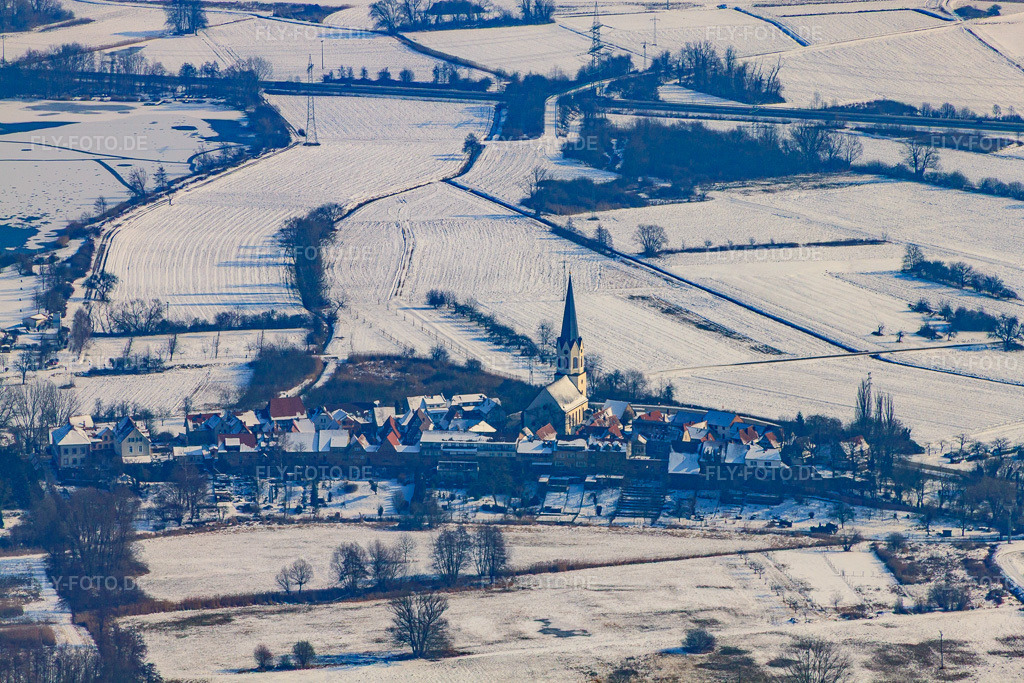 Luftbild: Hinterstädel von Westen im Winter bei Schnee in Jockgrim im Bundesland Rheinland-Pfalz in Deutschland. Foto: IMG_24320.jpg vom 16.02.2010 durch Werner Riehm/FLY-FOTO.de