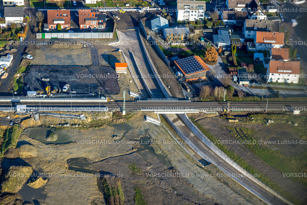 Hamm231200214 | Luftbild, geplante Nahverkehrsverbindung mit Haltepunkt in Westtünnen, Baustelle am Südfeldweg und Von-Thünen-Straße für den künftigen Bahnhaltepunkt, Stadtbezirk Rhynern, Hamm, Ruhrgebiet, Nordrhein-Westfalen, Deutschland
