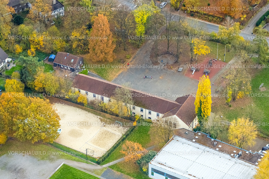 Hagen251101477 | Luftbild, Grundschule und Sportplatz Halden, herbstliche Bäume, Lennetal, Hagen, Ruhrgebiet, Nordrhein-Westfalen, Deutschland