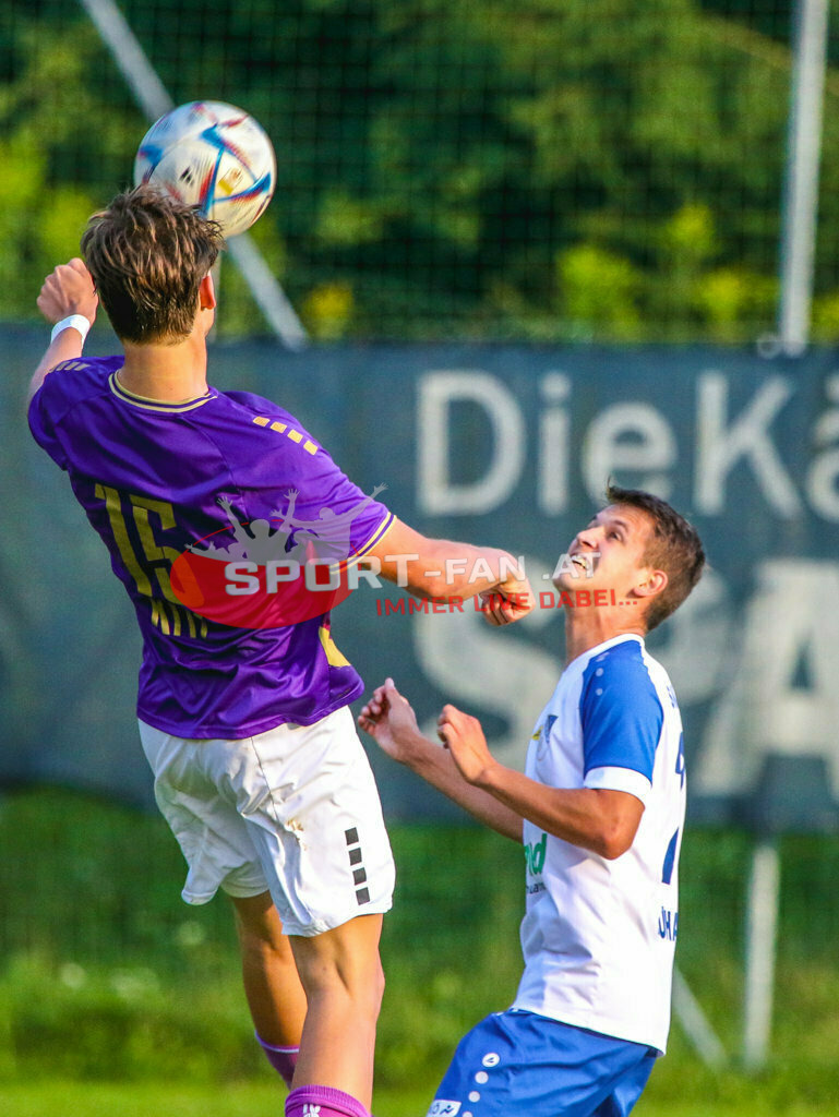 Austria Klagenfurt Amateure - SK Treibach 1-1, Kärntner Liga 2. Runde | Matteo Kitz (Austria Klagenfurt Amateure #15) Samuel Lauhard (SK Treibach #27) Austria Klagenfurt Amateure - SK Treibach 1-1 am 08.08.2023 in Brückl
(Sportplatz), Austria, (Photo by Ernst Krawagner sport-fan.at) - Realisiert mit Pictrs.com
