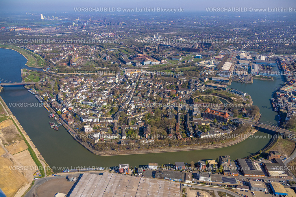 Duisburg250402206DuisPort | Luftbild, Wohngebiet Ortsansicht Ruhrort, Blick über Duisburg, Ruhrort, Duisburg, Ruhrgebiet, Nordrhein-Westfalen, Deutschland