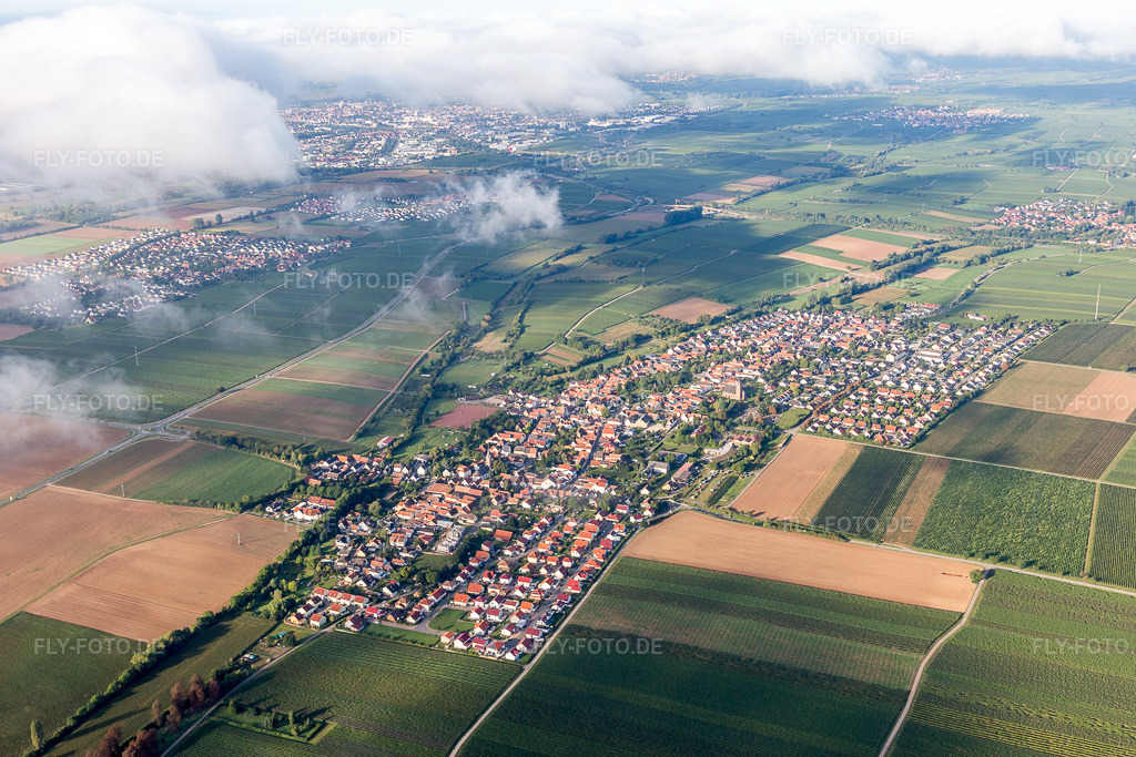 Luftbild: Ortsansicht aus Nordosten in Essingen im Bundesland Rheinland-Pfalz in Deutschland. Foto: IMG_103378.jpg vom 10.09.2017 durch Werner Riehm/FLY-FOTO.de