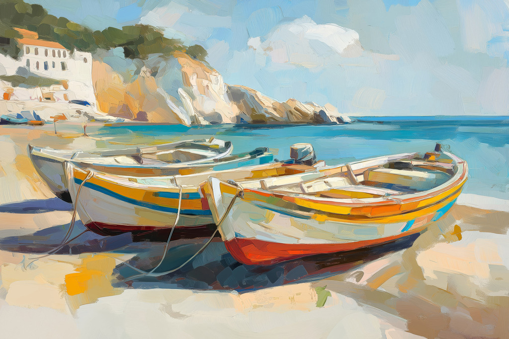 2602012 - Boote am Meer | Boote an einer mediterranen Küstenlandschaft.