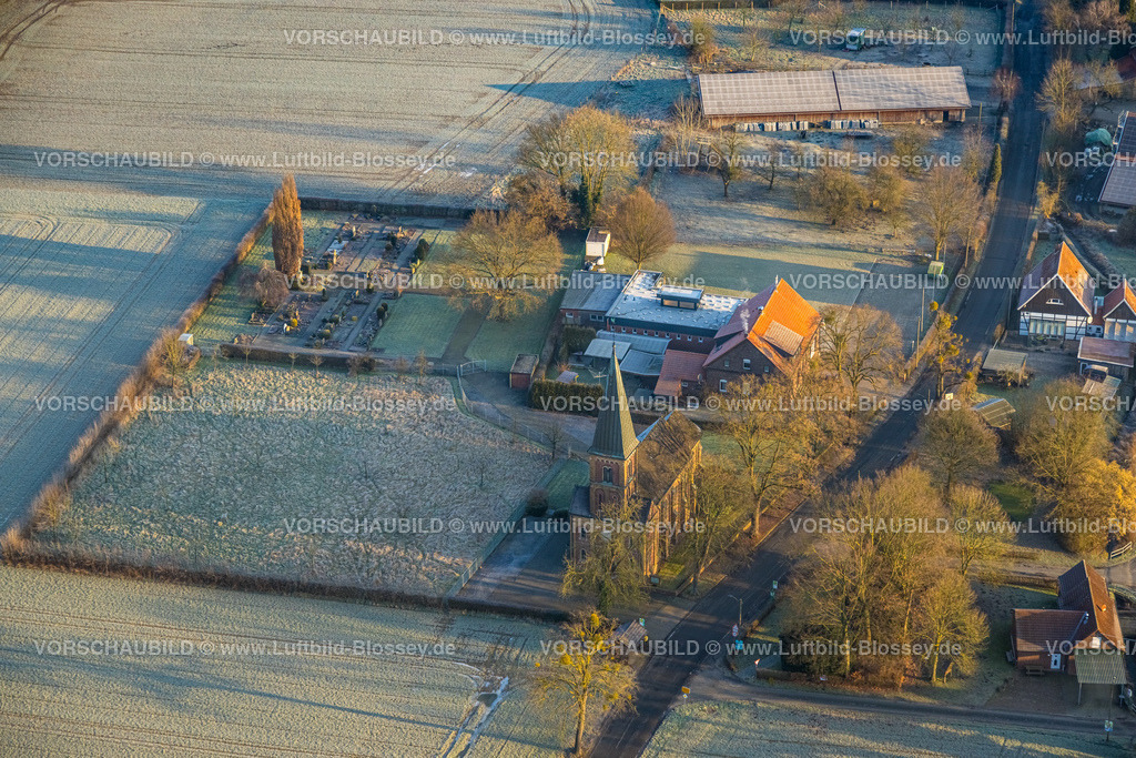 Hamm250200266Uentrop | Luftbild, Katholische Kirche St. Joseph und Friedhof, St. Hubertus Schützenbruderschaft Süddinker 1826 e.V., Stadtbezirk Rhynern, Hamm, Ruhrgebiet, Nordrhein-Westfalen, Deutschland
