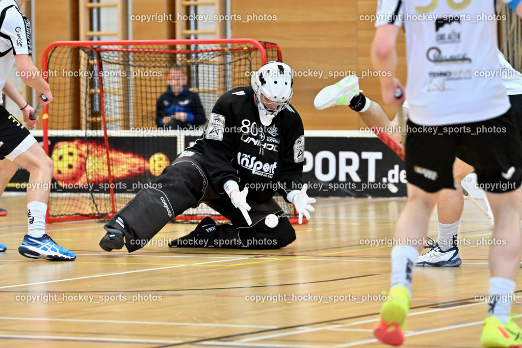 FBK Loka vs. Wiener Floorball Verein | #80 Blaz Tomazin FBK Loka, FBK Loka vs. Wiener Floorball Verein, FBK Loka vs. Wiener Floorball Verein am 22.03.2025 in Villach (Ballspielhalle St. Martin), Austria, (Photo by Bernd Stefan)