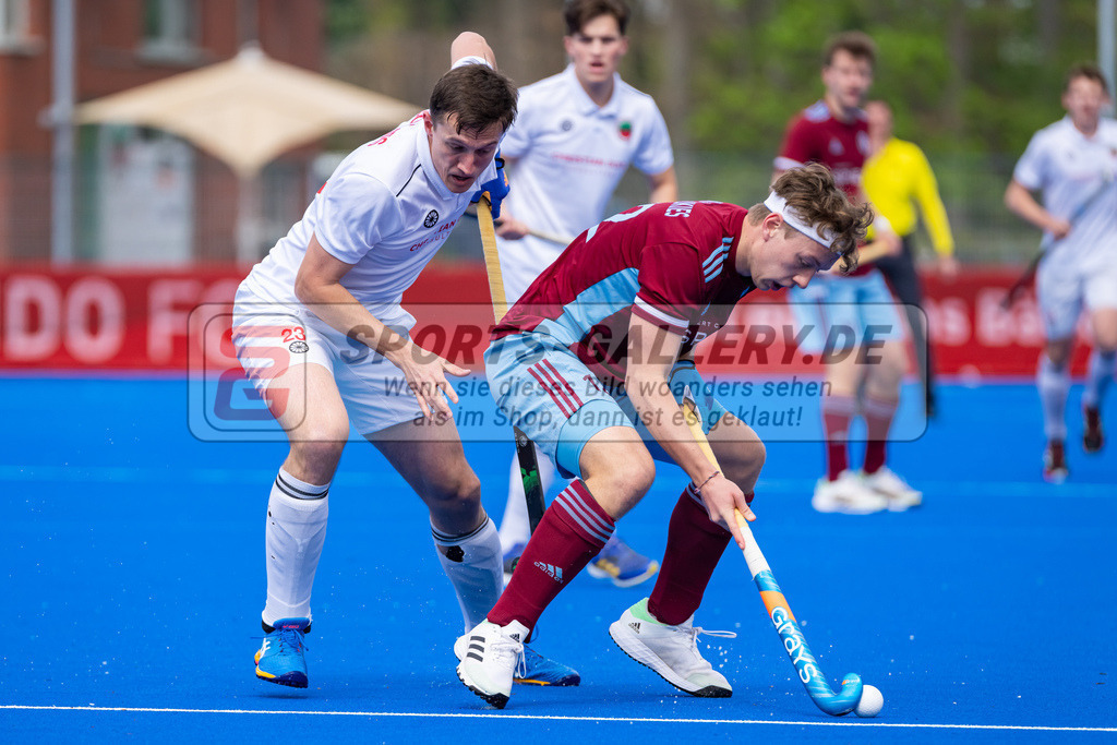 HK_20230415_106846 | 1. Bundesliga Herren Crefelder HTC - UHC Hamburg am 14.4.2023 Crefelder HTC, Krefeld , Boomes Anton ( Crefelder HTC #23 ) , Schmidt-Didlaukies Tom ( UHC Hamburg #12 )