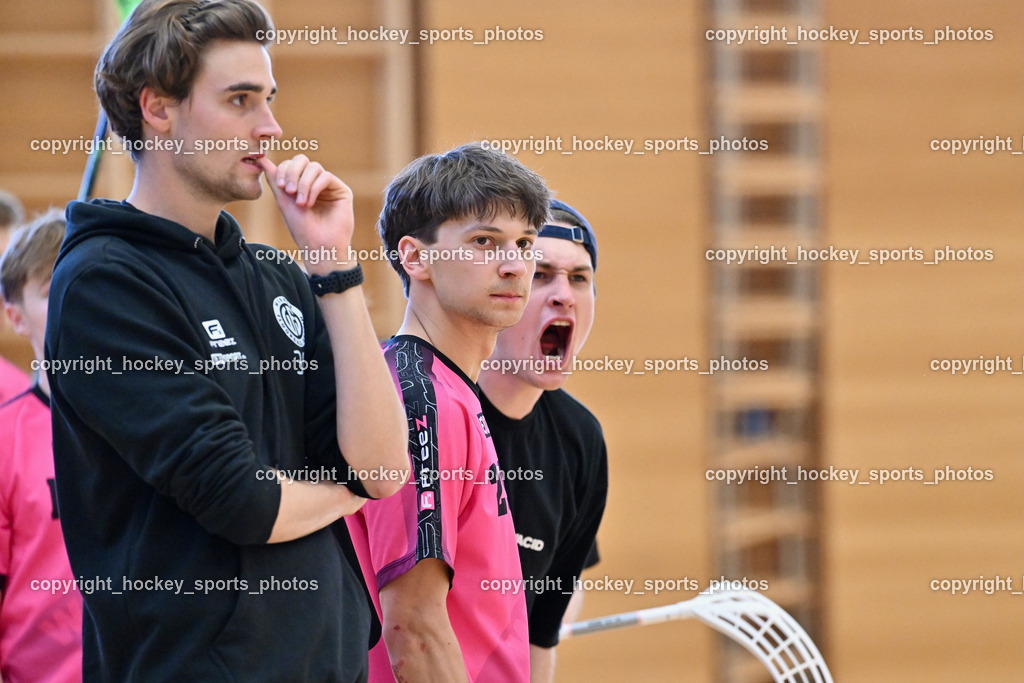 VSV Unihockey vs. Wiener Floorball Verein | #30 MANZARDO Vincent Wiener Floorballverein, #29 Jonas-Justus Dopona Wiener Floorballverein, VSV Unihockey vs. Wiener Floorball Verein, VSV Unihockey vs. Wiener Floorball Verein am 18.05.2025 in Villach (Ballspielhalle St. Martin), Austria, (Photo by Bernd Stefan)