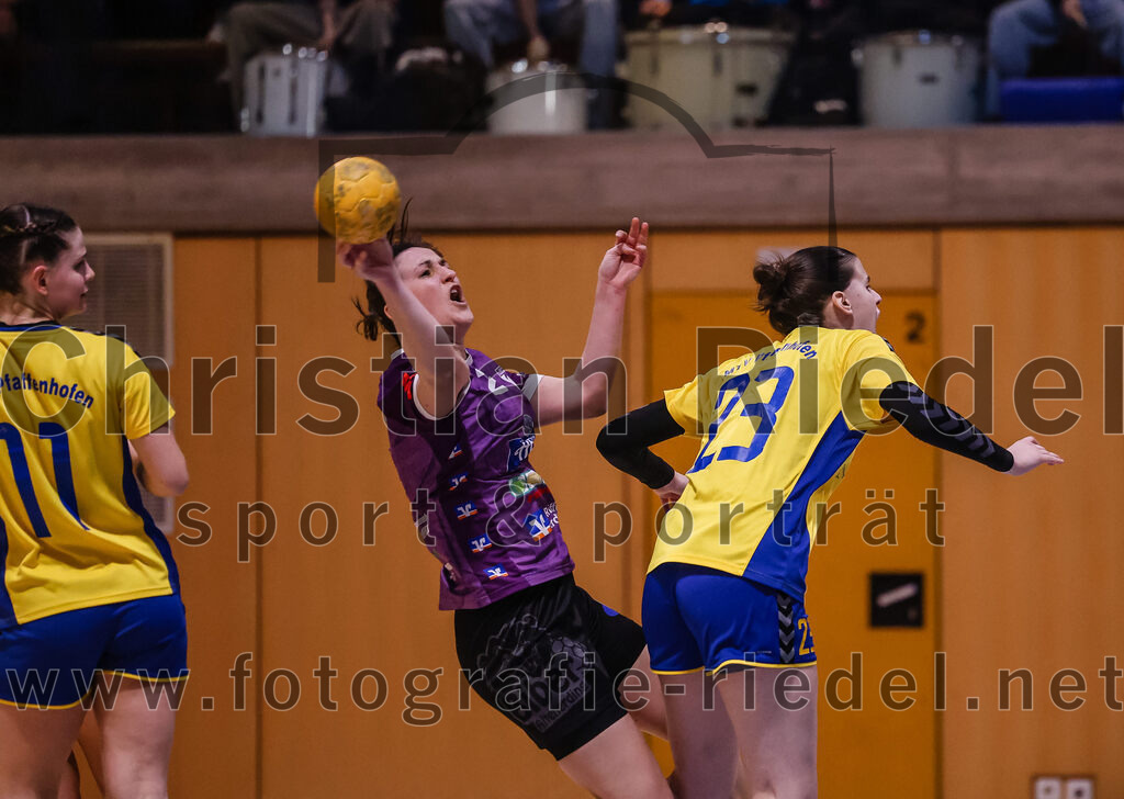 2025-02-15_079_SpVgg_Altenerding_gegen_MTV_Pfaffenhofen | Erding, Deutschland, 15.02.2025:Handball, Bezirksoberliga Frauen Altbayern 2024 / 2024, 14. Spieltag, SpVgg Altenerding gegen MTV Pfaffenhofen, Endergebnis: 27:23Leonie Sterz (MTV Pfaffenhofen, #11), Janina Konrad (SpVgg Altenerding, #2), Dzanita Mulalic (MTV Pfaffenhofen, #23)Foto: Christian Riedel / fotografie-riedel.net