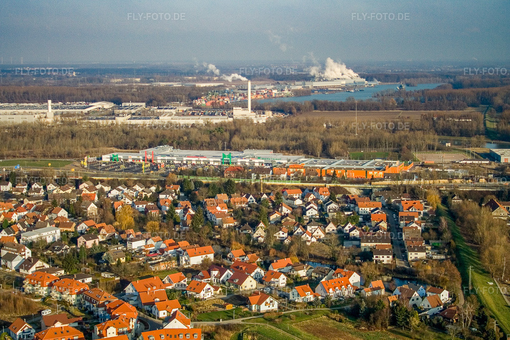 Luftbild: Maximilian Center im Ortsteil Maximiliansau in Wörth im Bundesland Rheinland-Pfalz in Deutschland. Foto: IMG_9031.jpg vom 15.12.2007 durch Werner Riehm/FLY-FOTO.deWörth Maximilianstraße - BL Gruppe