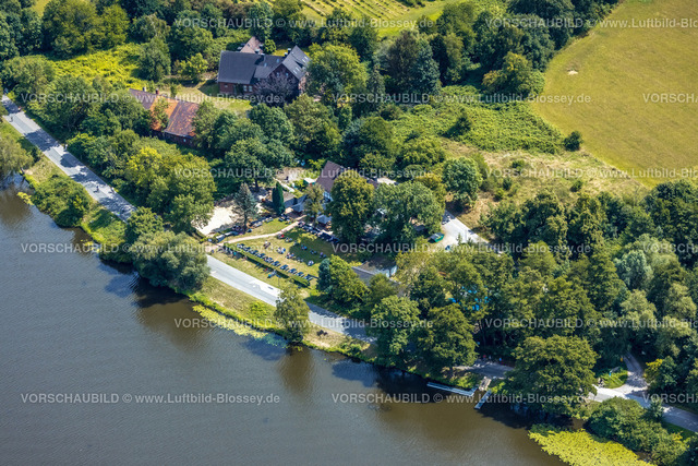 Essen220803146 | Luftbild, Haus am See Gastronomie mit Außengastronomie, Harnscheidts Höfe, Baldeneysee, Fischlaken, Essen, Ruhrgebiet, Nordrhein-Westfalen, Deutschland