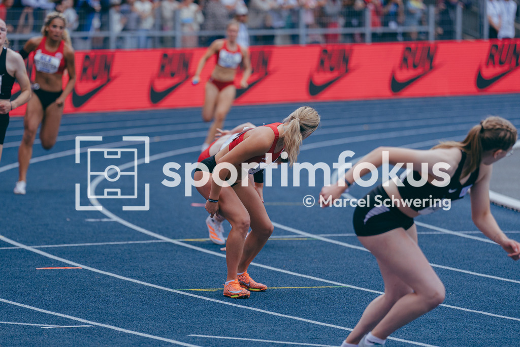 Deutsche Meisterschaften der Frauen und Männer 2026 | Emely Rothfuchs, Eintracht Frankfurt e.V., 4x100-Meter-Staffel, Deutsche Meisterschaften der Frauen und Männer 2026, Lohrheidestadion Bochum-Wattenscheid, 26.07.2026. Foto: Marcel Schwering / sportimfokus - Realisiert mit Pictrs.com