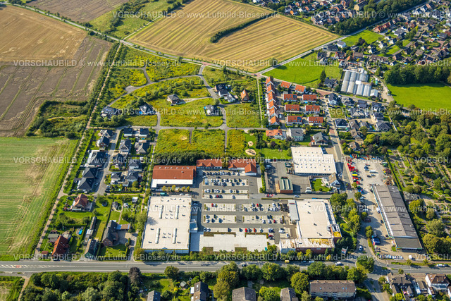 Beckum230804534 | Luftbild, Rewe Supermarkt und Aldi Supermarkt, tedox Baumarkt, Cheruskerstraße, Beckum, Münsterland, Nordrhein-Westfalen, Deutschland