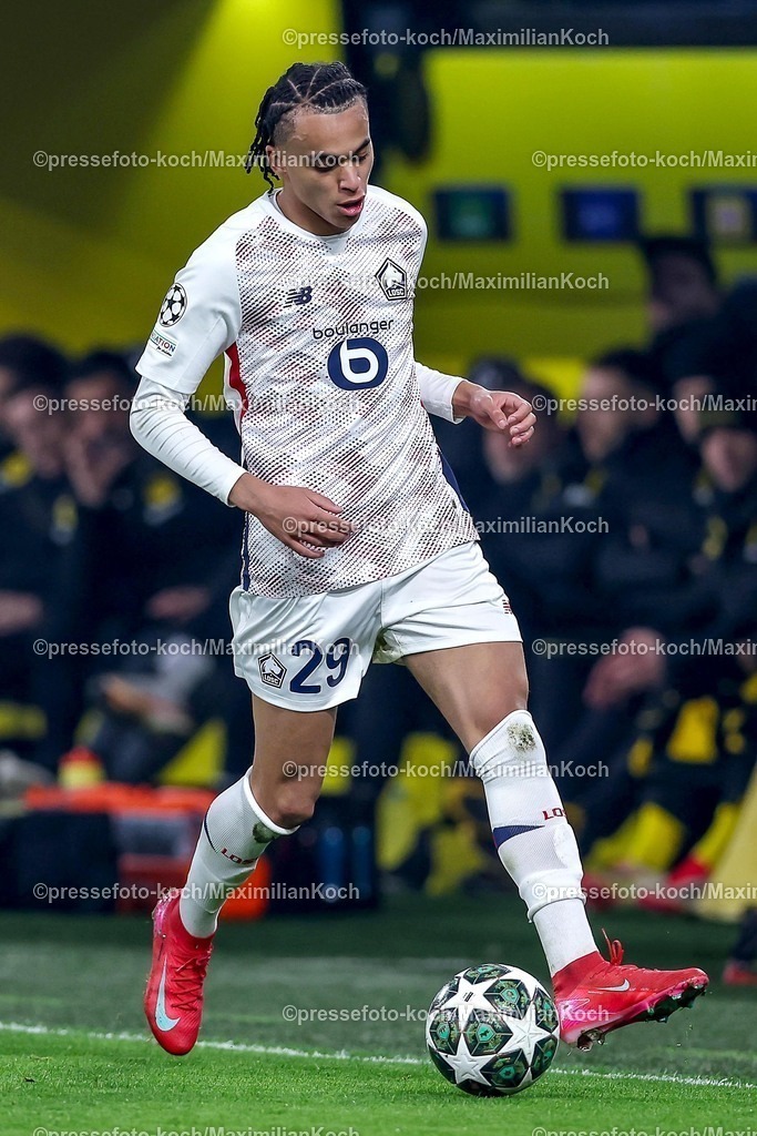 UCL04032502162 | 04.03.2025, Fußball, UEFA Champions League, Borussia Dortmund - OSC Lille, Signal Iduna Park, Runde der 16, Saison 2024 2025: Ethan Mbappe (LOSC Lille #29)