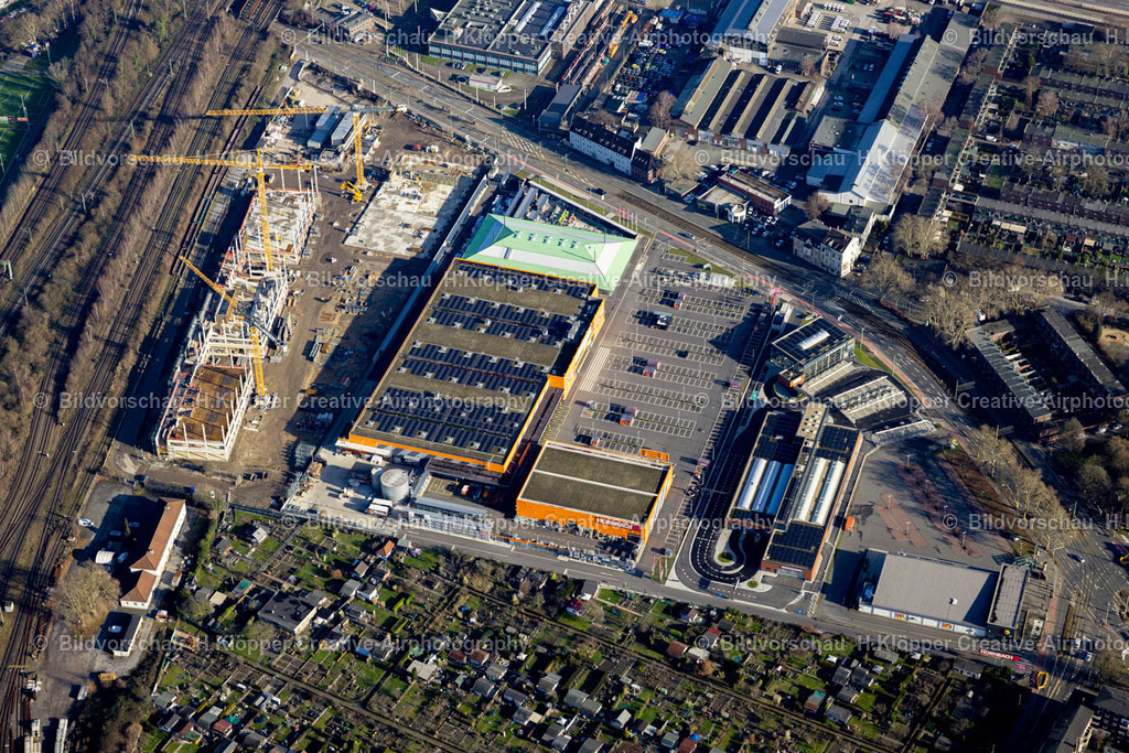Luftbild Duisburg-8741 | Luftbildfotografie Baustelle zum Neubau des Schul- Gebäudes " „ Gesamtschule Mitte-Süd“ " an der Straße A59 in Duisburg im Ruhrgebiet im Bundesland Nordrhein-Westfalen, Deutschland - Realisiert mit Pictrs.com