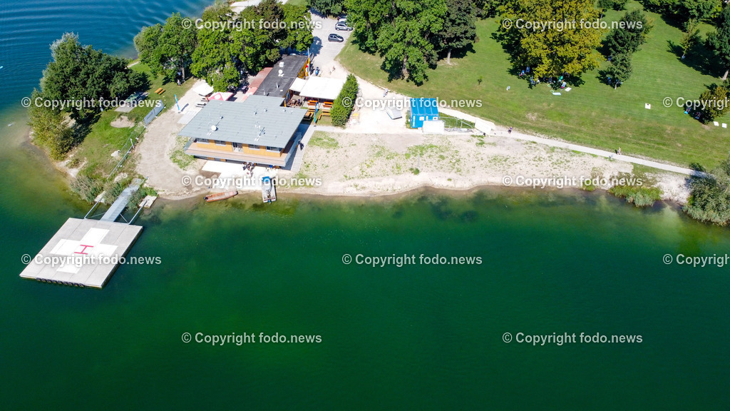 Linz AG_ Wasserrettung Pichlingersee_ 12.09.2023-38 | 12.09.2023, Linz Pichling, AUT, Linz AG, Eroeffnung des neuen Gebaeude der Wasserrettung, im Bild Wassserrettung, Gebaeude, Landeplatz Rettungshubschrauber, Pichlingersee, Drohne