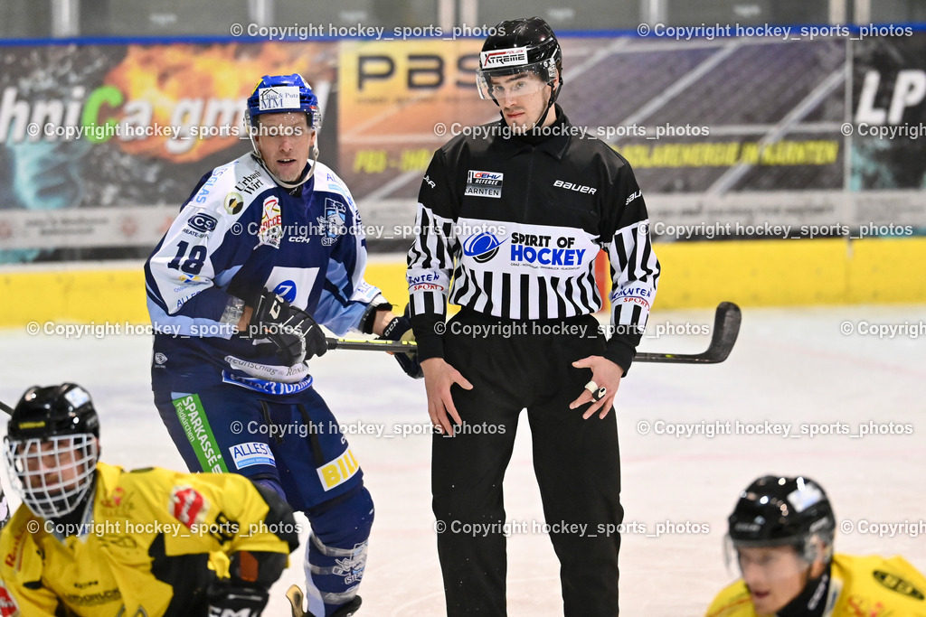 ESC Steindorf vs. MET PHOTOVOLTAIK HORNETS SPITTAL | #18 Pewal Martin ESC Steindorf, PUFF Wolfgang Referee, ESC Steindorf vs. MET PHOTOVOLTAIK HORNETS SPITTAL, ESC Steindorf vs. MET PHOTOVOLTAIK HORNETS SPITTAL am 26.10.2024 in Steindorf (Ossiachersee Halle), Austria, (Photo by Bernd Stefan)