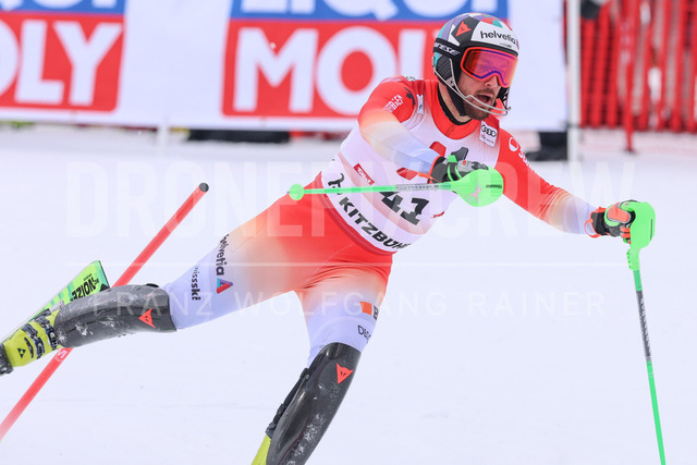 Audi FIS Ski World Cup: Men’s Slalom – Hahnenkamm Race, Kitzbuehel | Kitzbuehel, Austria, 25.Jan.26 - Alpine Skiing - FIS World Cup, Hahnenkamm Race, Slalom, men. The image shows AERNI Luca (SUI, Fischer).