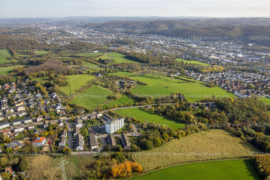 Wetter221017381 | Luftbild, Grüne Wiesen und Felder an der Vogelsanger Straße Ecke Distelstück, Hof Schee, Haspe-West, Hagen, Ruhrgebiet, Nordrhein-Westfalen, Deutschland
