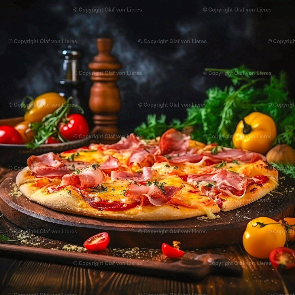 Pizza mit Schinken | Schinkenpizza angerichtet