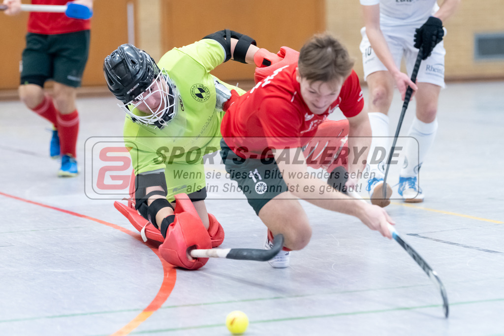 SFE_20230115_0043 | 1. Bundesliga Hockey Herren Schwarz-Weiss Neuss - Crefelder HTC am 15.01.2023 in  (Sporthalle Jahnerstrasse), Photo: Stephan Fehrmann 2022 (Sports-Gallery),Elias Friedrich ( Crefelder HTC #11 ),Konstantin Hayner ( Schwarz-Weiss Neuss #63 )