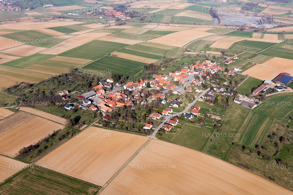 Aerial view: View of the town in Zœbersdorf in the state Bas-Rhin, France.Photo: IMG_097533.jpg taken on 03/16/2017 by Werner Riehm/FLY-FOTO.comResolution of the original: 5472 x 3648 px