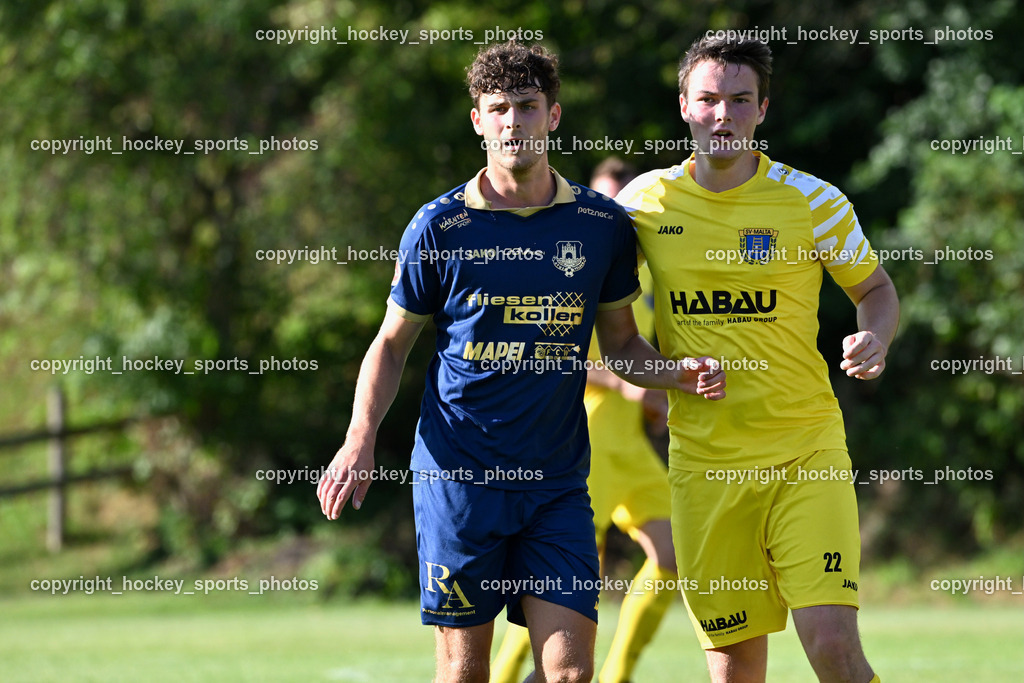 SV Malta vs. ATUS Velden | #19 Manuel Guggenberger ATUS Velden, #22 Martin Weber SV Malta, SV Malta vs. ATUS Velden, SV Malta vs. ATUS Velden am 19.08.2025 in Malta (Sportplatz Malta), Austria, (Photo by Bernd Stefan)