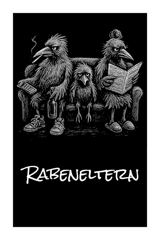 #3 Rabeneltern | Monochrom mit weißem Rand; Aufschrift "RABENELTERN"; Optik einer weißen Kreidezeichnung - Realisiert mit Pictrs.com