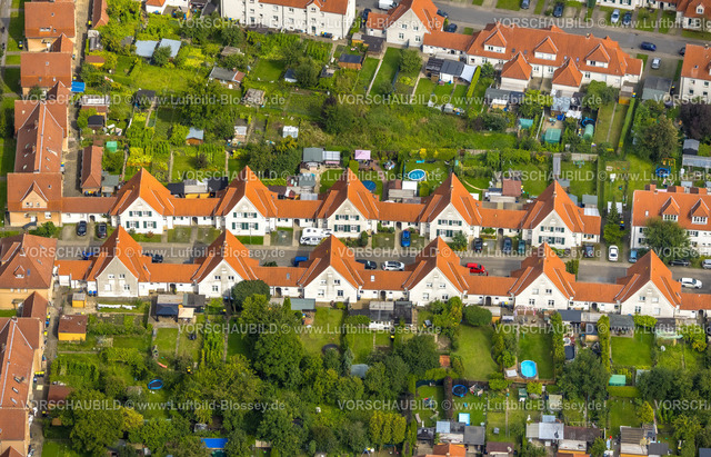 Ahlen230803385 | Luftbild, uftbild, Bergarbeitersiedlung, Gartenstadt, Einfamilien Reihenhaussiedlung mit roten Dächern, Kesselstraße, Ahlen, Ruhrgebiet, Nordrhein-Westfalen, Deutschland