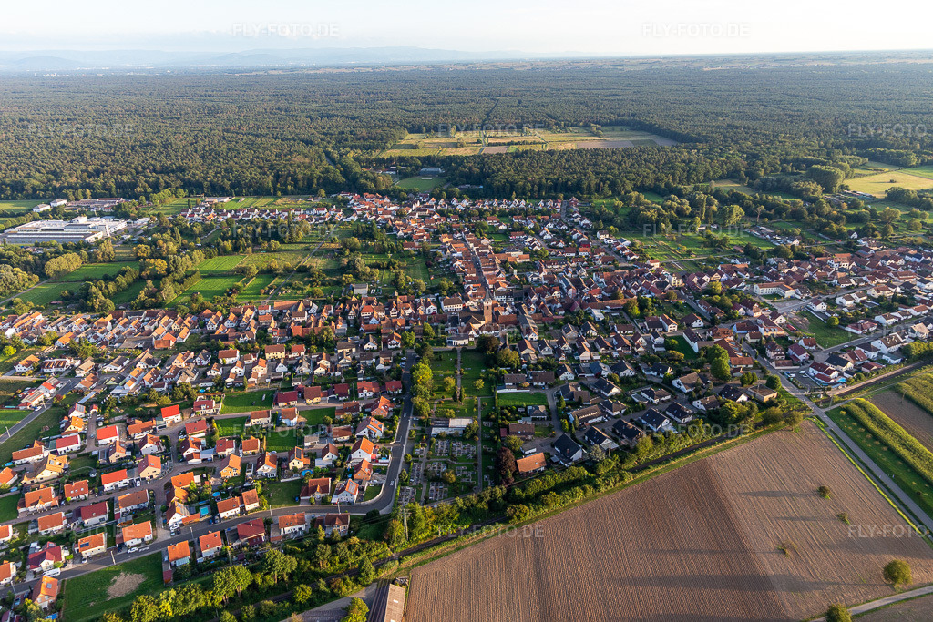 Luftbild: Pfarrkirche St. Leo im Ortsteil Schaidt in Wörth im Bundesland Rheinland-Pfalz in Deutschland. Foto: IMG_129357.jpg vom 12.09.2021 durch Werner Riehm/FLY-FOTO.de