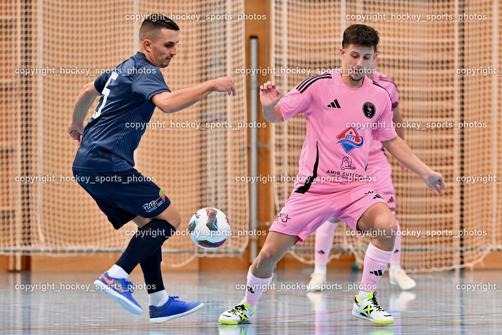 Carinthia Flamengo Futsal Club vs. LPSV-K | #5 Amir Beganovic LPSV-K, #17 Hasan Kupinic Carinthia Flamengo, Carinthia Flamengo Futsal Club vs. LPSV-K, Carinthia Flamengo Futsal Club vs. LPSV-K am 03.11.2024 in Klagenfurt (Ballspielhalle Viktring), Austria, (Photo by Bernd Stefan)