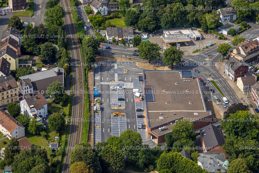 Witten250804861 | Luftbild, Neubau Rewe Supermarkt an der Crengeldanzstraße, Shell-Tankstelle, Witten, Ruhrgebiet, Nordrhein-Westfalen, Deutschland