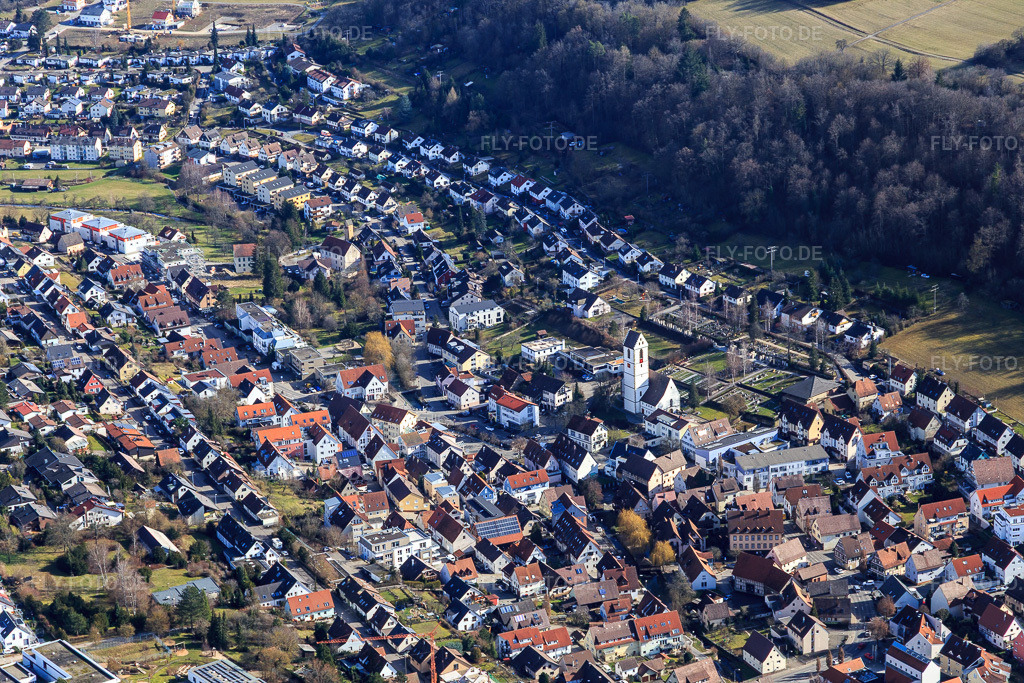 Luftbild: Ortsansicht von Nordwesten in Aidlingen im Bundesland Baden-Württemberg in Deutschland. Foto: IMG_125119.jpg vom 20.02.2021 durch Werner Riehm/FLY-FOTO.de