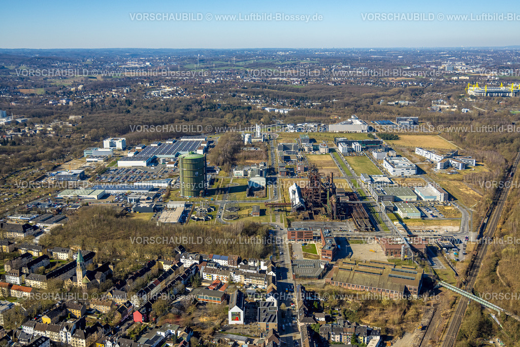 Dortmund250300552 | Luftbild, Gelände Phoenix-West, Gasometer und Altes Stahlwerk, Hörde, Dortmund, Ruhrgebiet, Nordrhein-Westfalen, Deutschland