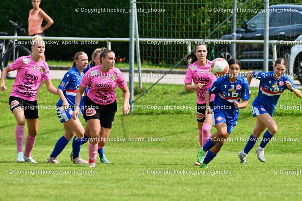 Carinthians Hornets vs. GAK 1902 Frauen | #27 Jasmin Michelle Ortner Carinthians Hornets, #10 Nadine Kügerl GAK, #10 Elisa Ciccarelli Carinthians Hornets, #13 Marie Lessacher Carinthians Hornets, #25 Viola Parvizi GAK, #12 Ina Theres Dommayer GAK, Carinthians Hornets vs. GAK 1902 Frauen, Carinthians Hornets vs. GAK 1902 Frauen am 01.09.2024 in Sachsenburg (Sportplatz Sachsenburg), Austria, (Photo by Bernd Stefan)