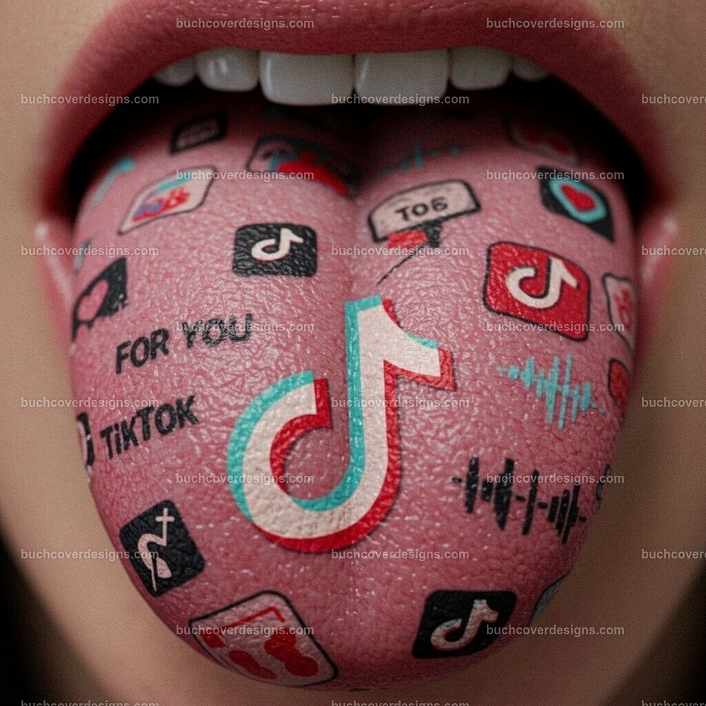 Zunge mit Social Media Tiktok Tattoo Symbol | Entdecken Sie kreative Buch Cover Designs für Self-Publishing-Autoren und Verlage! Unsere maßgeschneiderten Designs ziehen Leser an und bringen Ihre Geschichten visuell zum Leben. Lassen Sie uns Ihr perfektes Cover gestalten!
