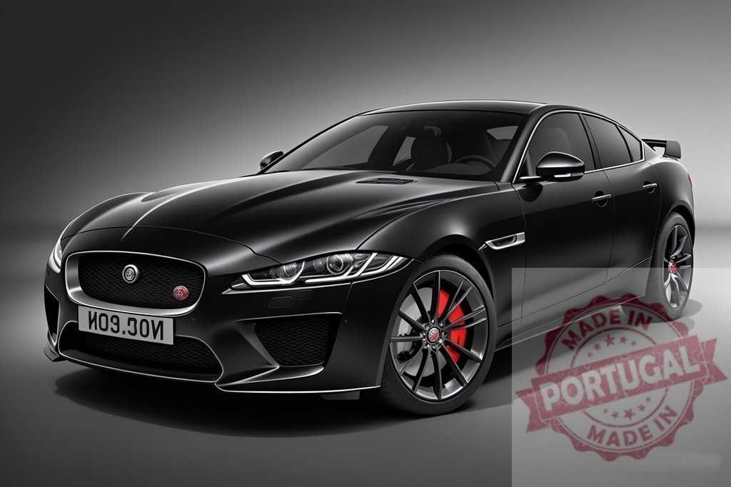 Black Jaguar XE luxury sports sedan on grey background | Black Jaguar XE luxury sedan with red brake calipers presenting performance - Realized with Pictrs.com