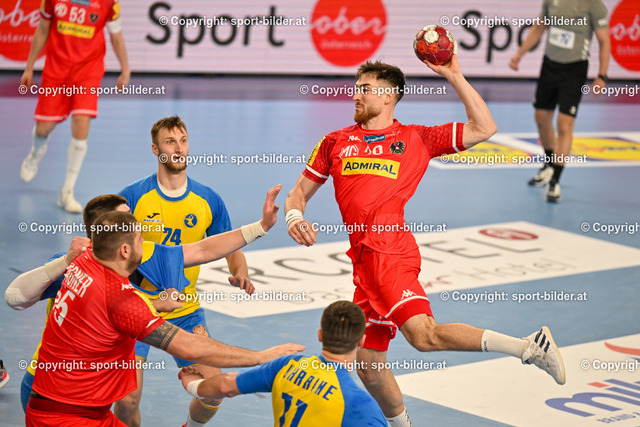 AUT, Handball EHF EURO 2024 Quali, Oesterreich vs Ukraine | 11.03.2023, Sporthauptschule Linz-Kleinmuenchen, AUT, Handball EHF EURO 2024 Quali, Oesterreich vs Ukraine, im Bild Boris Zivkovic (AUT), Tobias Wagner (AUT) vs Dmytro Horiha (UKR), Dmytro Ilchenko (UKR)


// Handball EHF EURO 2024 Quali Match between Austria and Ukraine in Linz, Austria on 2023/03/11