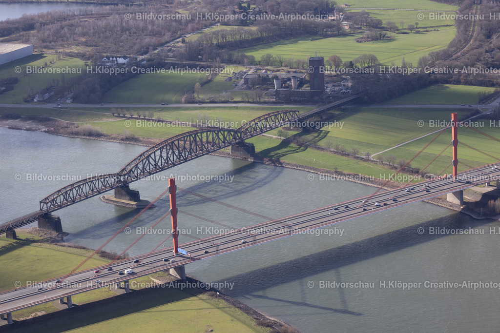 Luftbild Duisburg Haus-Knipp-Eisenbahnbrücke _47199 Duisburg-1409 | Aerial view Rhine bridge Baerl in Duisburg A42 and the house Knipp railroad bridge, North Rhine-Westphalia Germany Europe. - Realisiert mit Pictrs.com