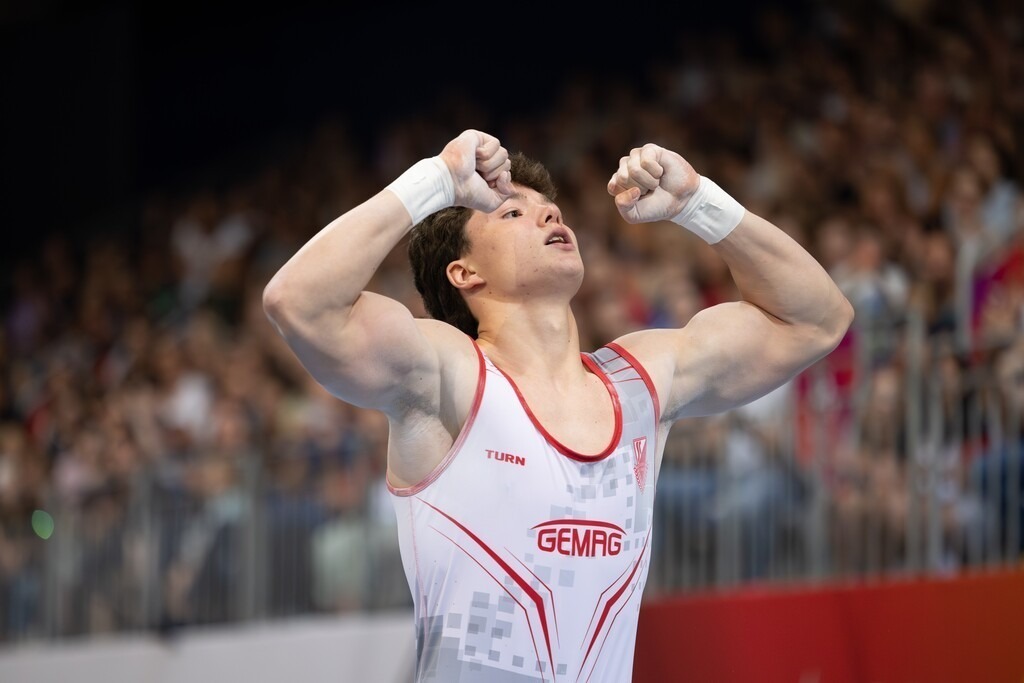 DM Finals 2026; Gerätfinals Männer Pauschenpferd | DM Finals 2026; Gerätfinals Männer Pauschenpferd***Große Freude bei Radomyr Stelmakh nach seiner Übung - Realisiert mit Pictrs.com