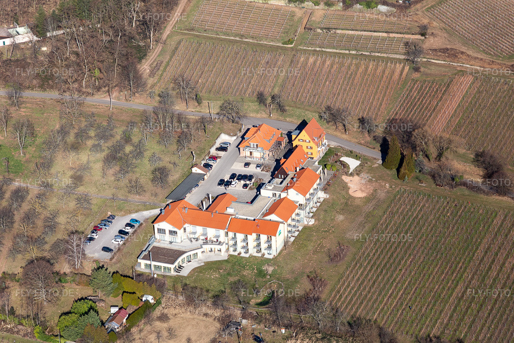 Luftbild: Wohlfühlhotel Alte Rebschule und Gasthaus Sesel in Rhodt unter Rietburg im Bundesland Rheinland-Pfalz in Deutschland. Foto: IMG_112709.jpg vom 27.02.2019 durch Werner Riehm/FLY-FOTO.de