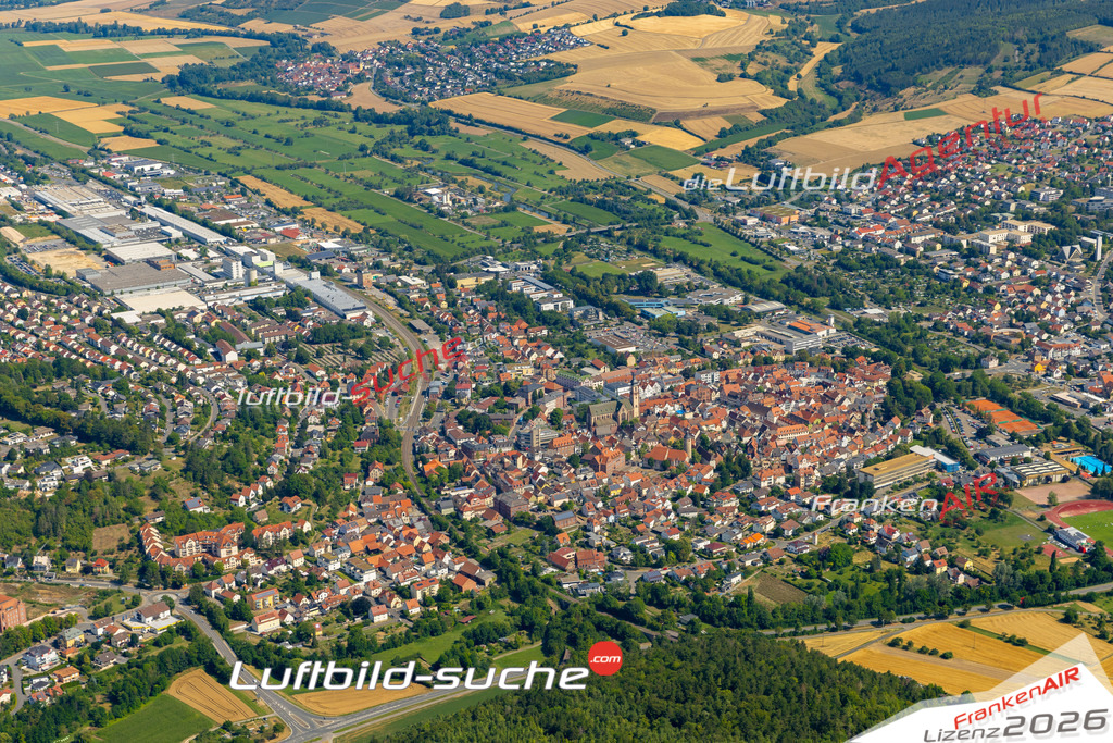 Das Luftbild zeigt :  Tauberbischofsheim - Die Luftaufnahme wurde 2023 vom UL-Flugzeug aus erstellt ( keine Drohne ) - Hochauflösende Luftaufnahme - Für grossformatige Ausdrucke geeignet. Die Geschenkidee !Mit Lizenz und Bildrechte bestellbar