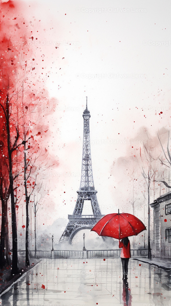 Frau mit rotem Schirm in Paris | einsame Frau in rot