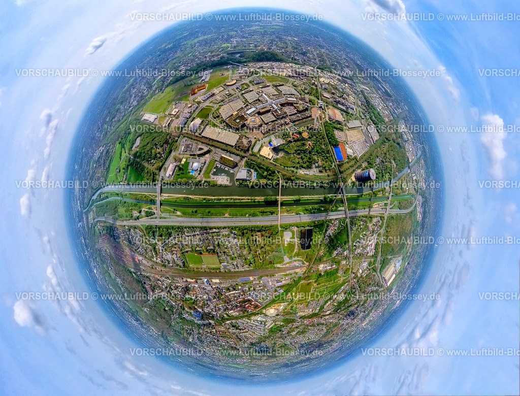 Oberhausen240490087NeueMitte_Centro | Luftbild, Westfield Centro sternförmiges Einkaufszentrum, Gesamtansicht Neue Mitte mit Gasometer am Rhein-Herne-Kanal und Fluss Emscher, Borbeck, Oberhausen, Rheinland, Ruhrgebiet, Nordrhein-Westfalen, Deutschland