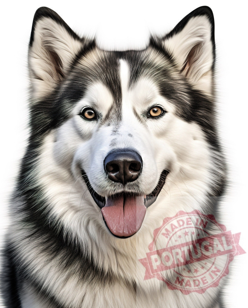 Siberian Husky dog smiling with tongue out | Professional artful dog portraits Siberian Husky dog posing with a happy expression and open mouth on white background - Realisiert mit Pictrs.com